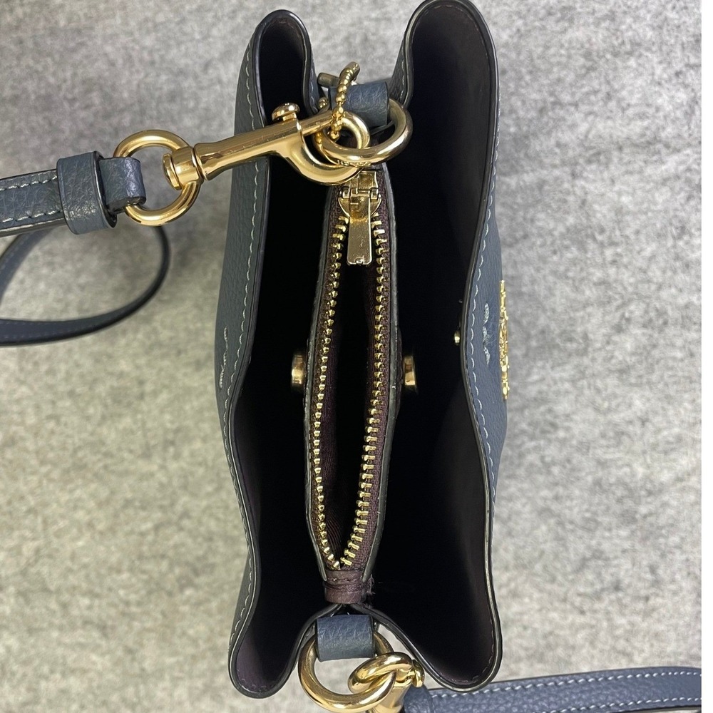 Coach Mollie Bucket Bag 22 Blue Pebble Leather Crossbody C7266 - Picture 7 of 16